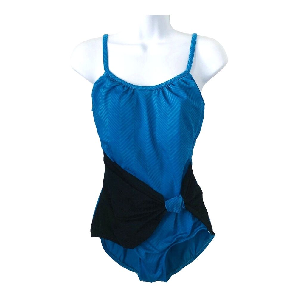 Jantzen Women 12 One Piece Blue And Black Swimsuit